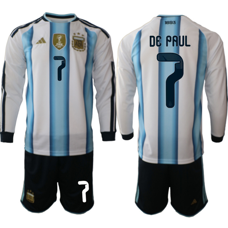 Men Argentina Long sleeve home 0131 style 2026 World Cup Soccer jersey